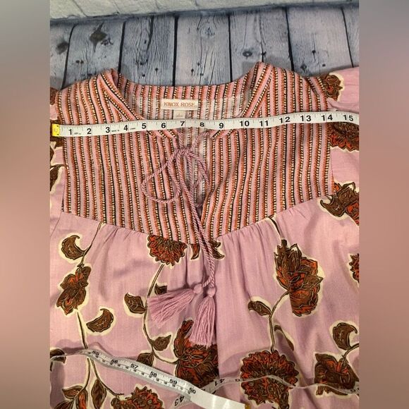 Knox Rose Berry Pink Floral Puff Sleeve Tassel Tie Cottagecore Boho Mini Dress L - Picture 8 of 10